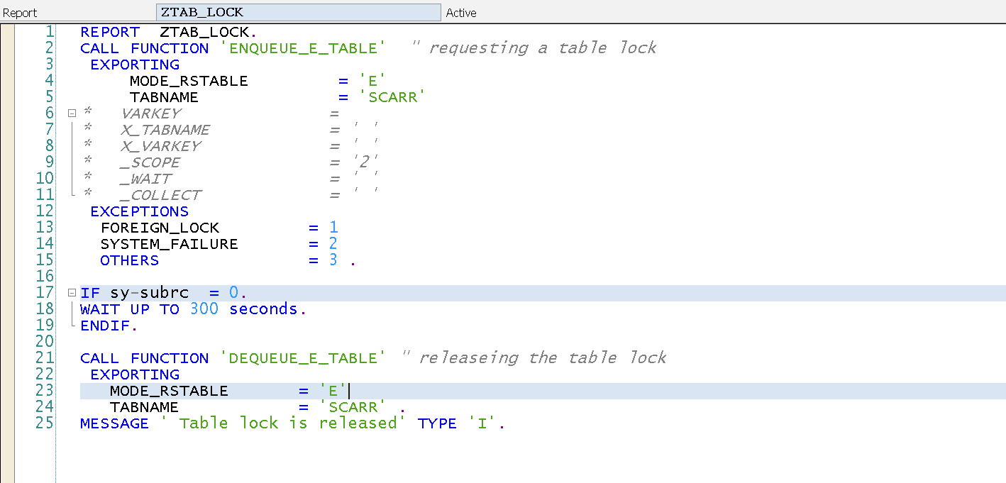 Exemplo Código-fonte ABAP: LOCK de Tabela